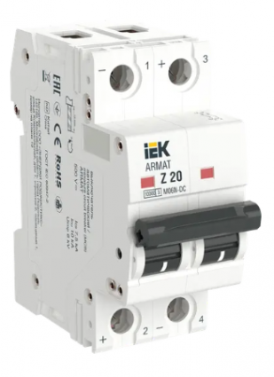 Фотография товара 'IEK ARMAT Автоматический выключатель M06N-DC 2P Z 20А, AR-M06N-2-Z020DC'