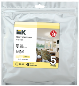 Фотография товара 'IEK Лента LED LSR-2835WW60-4,8-IP65-12В, LSR1-1-060-65-3-05'