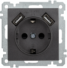 Фотография товара 'IEK Розетка РЮш10-1-Б с заземляющим контактом с защитной шторкой 16А USBх2 2,1A BOLERO, ERB14-K95-16-U2'