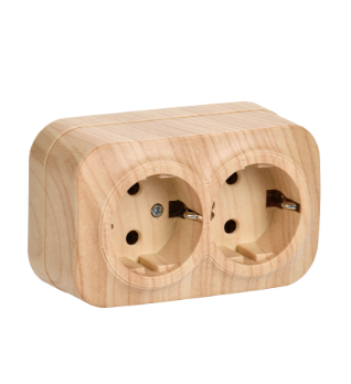 Фотография товара 'IEK Розетка двухместная для открытой установки РС22-3-ХС с заземлением 16А GLORY сосна ERH21-K34-16'