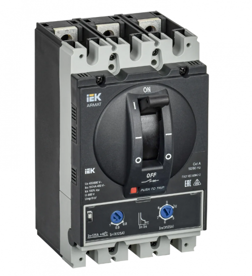 Фотография товара 'IEK ARMAT Автоматический выключатель в литом корпусе 3P типоразмер D 150кА 125А AR-MCCB-3D-150-0125A-ATUC'