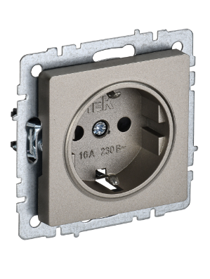 Фотография товара 'IEK BRITE Розетка 1-местная с заземлением с защитными шторками 16А РС14-1-0-БрШ шампань BR-R14-16-K37'