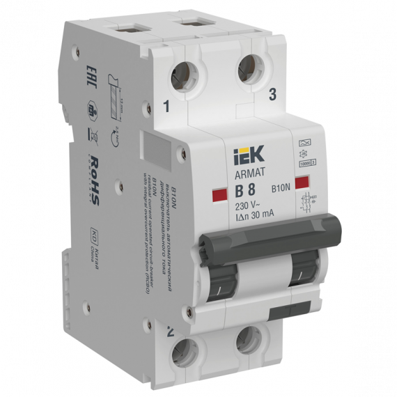 Фотография товара 'IEK AR-B10N-2-B008A030 ARMAT АВДТ B10N 2P B8 30мА тип A'