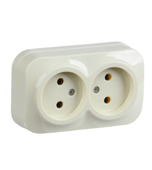 Фотография товара 'IEK Розетка двухместная для открытой установки РС22-2-ХК без заземления 10А GLORY кремовый ERH20-K33-10'