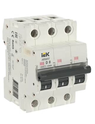 Фотография товара 'IEK ARMAT Автоматический выключатель M06N 3P D 8А, AR-M06N-3-D008'