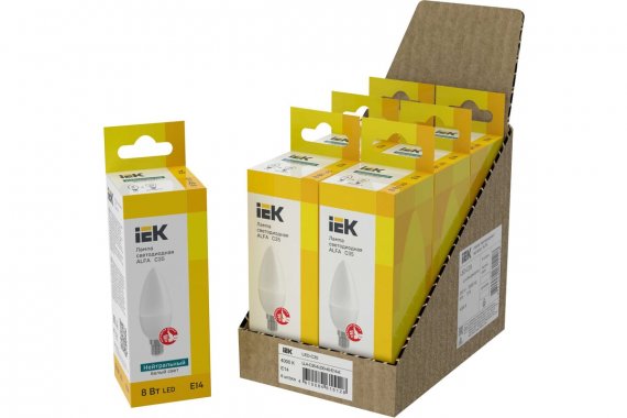 Фотография товара 'IEK LLA-C35-8-230-40-E14-6 Лампа LED ALFA C35 свеча 8Вт 230В 4000К E14'