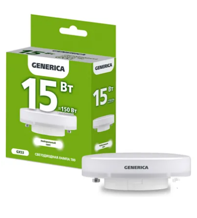 Фотография товара 'IEK Лампа светодиодная T80 таблетка 15Вт 230В 4000К GX53 LL-T80-15-230-40-GX53-G'