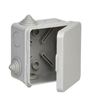 Фотография товара 'IEK Коробка распаячная КМ41238 для открытой проводки 80х80х50мм с откидной крышкой IP54 7 гермовводов серая UKO31-080-080-050-K03-54'