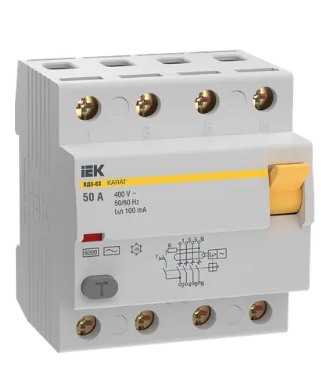 Фотография товара 'IEK Выключатель дифференциальный (УЗО) KARAT ВД3-63 4P 50А 100мА 6кА тип AC, MDV20-4-050-100'