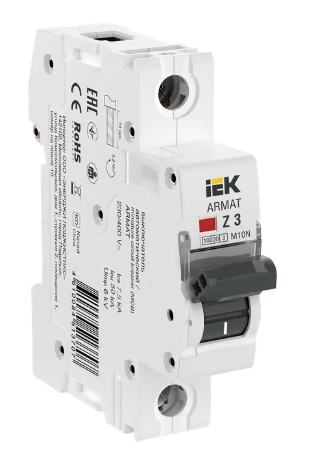 Фотография товара 'IEK ARMAT Автоматический выключатель M10N 1P Z 3А AR-M10N-1-Z003'