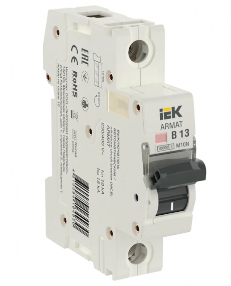 Фотография товара 'IEK ARMAT Автоматический выключатель M10N 1P B 13А AR-M10N-1-B013'