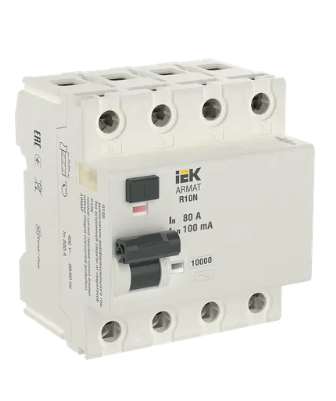 Фотография товара 'IEK ARMAT Выключатель дифференциального тока R10N 4P 80А 100мА тип AC, AR-R10N-4-080C100'