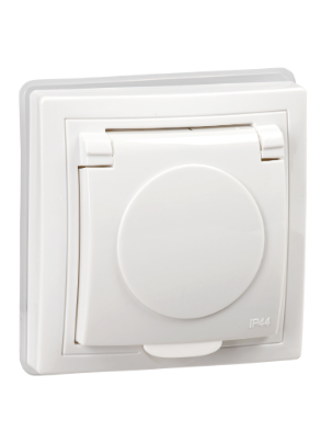 Фотография товара 'IEK KVARTA Розетка одноместная РСбш10-3-КБ-44 с заземляющим контактом с защитными шторками и крышкой 16А IP44 белый KV-R16-16-44-K01'