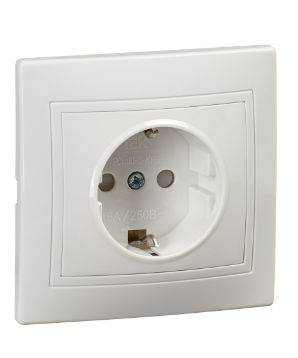 Фотография товара 'IEK KVARTA Розетка одноместная РСш10-3-КРБ с заземляющим контактом с защитными шторками 16А PC белый KV-R14-16-PC-K01'