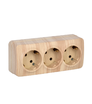 Фотография товара 'IEK Розетка трехместная для открытой установки РС23-3-ХС с заземлением 16А GLORY сосна ERH31-K34-16'