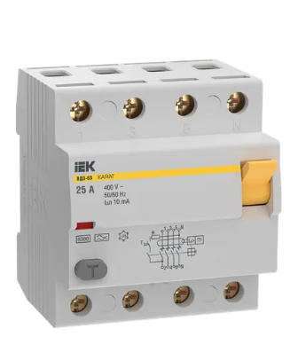 Фотография товара 'IEK Выключатель дифференциальный (УЗО) KARAT ВД3-63 4P 25А 10мА 6кА тип A, MDV21-4-025-010'