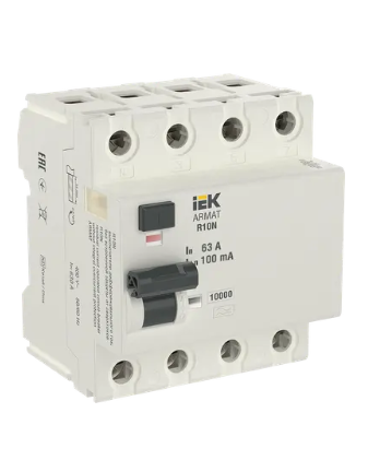 Фотография товара 'IEK ARMAT Выключатель дифференциального тока R10N 4P 63А 100мА тип A, AR-R10N-4-063A100'
