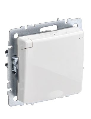 Фотография товара 'IEK BRITE Розетка 1-местная с заземлением с защитными шторками и крышкой 16А IP44 РСбш10-3-44-БрБ белый BR-R16-16-44-K01'