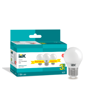 Фотография товара 'IEK Лампа светодиодная G45 шар 7Вт 230В 4000К E27 (3шт/упак) LLE-G45-07-230-40-E27-3'