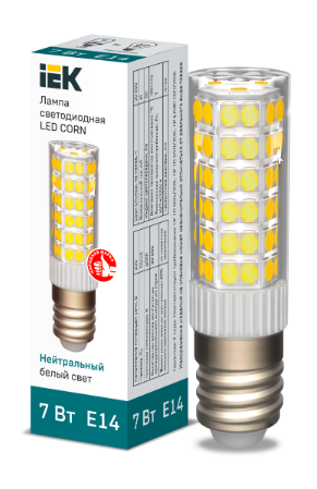 Фотография товара 'IEK Лампа светодиодная CORN капсула 7Вт 230В 4000К керамика E14 LLE-CORN-7-230-40-E14'