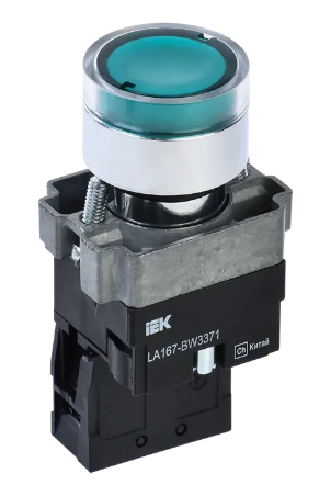 Фотография товара 'IEK Кнопка управления LA167-BW3371 d=22мм RC 1з с подсветкой зеленая BBT20-BW3371-1-12-67-K06'