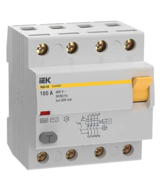 Фотография товара 'IEK Выключатель дифференциальный (УЗО) KARAT ВД3-63 4P 100А 300мА 6кА тип AC, MDV20-4-100-300'