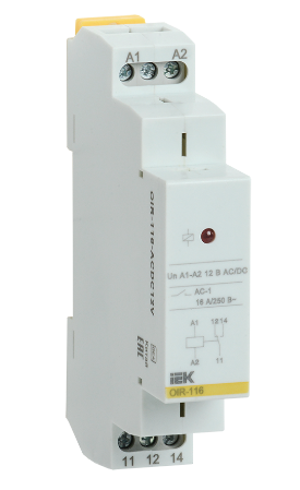 Фотография товара 'IEK Реле промежуточное модульное OIR 1 контакт 16А 12В AC/DC OIR-116-ACDC12V'