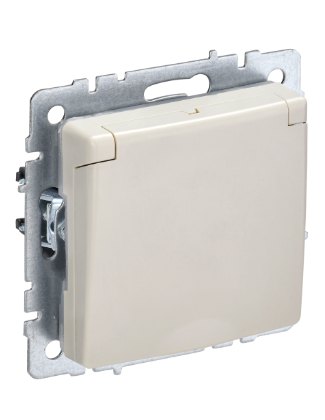 Фотография товара 'IEK BRITE Розетка 1-местная с заземлением с защитными шторками и крышкой 16А IP20 РСбш10-3-БрКр бежевый BR-R16-16-K10'