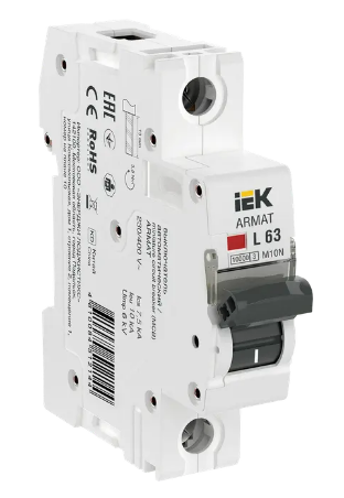 Фотография товара 'IEK ARMAT Автоматический выключатель M10N 1P L 63А AR-M10N-1-L063'