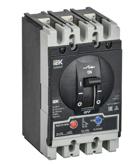 Фотография товара 'IEK ARMAT Автоматический выключатель в литом корпусе 3P типоразмер S 35кА 16А AR-MCCB-3S-035-0016A-ATUC'