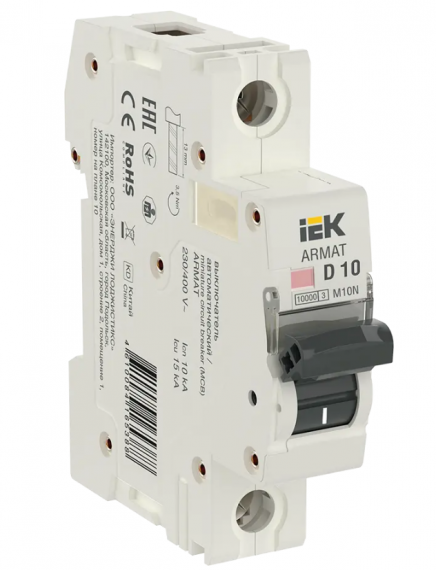 Фотография товара 'IEK ARMAT Автоматический выключатель M10N 1P D 10А AR-M10N-1-D010'