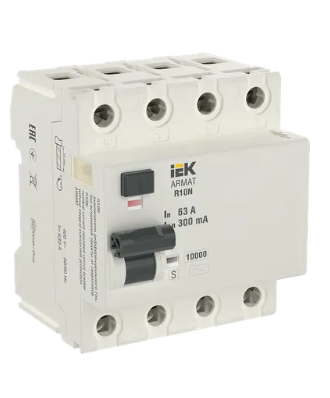 Фотография товара 'IEK Выключатель дифференциального тока R10N 4P 63А 300мА тип AC-S, AR-R10N-4-063CS300'