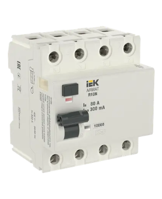 Фотография товара 'IEK ARMAT Выключатель дифференциального тока R10N 4P 80А 300мА тип A, AR-R10N-4-080A300'