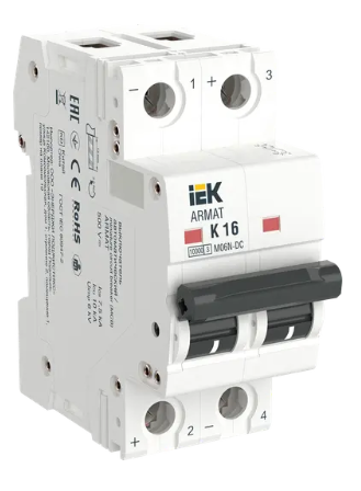 Фотография товара 'IEK ARMAT Автоматический выключатель M06N-DC 2P K 16А, AR-M06N-2-K016DC'