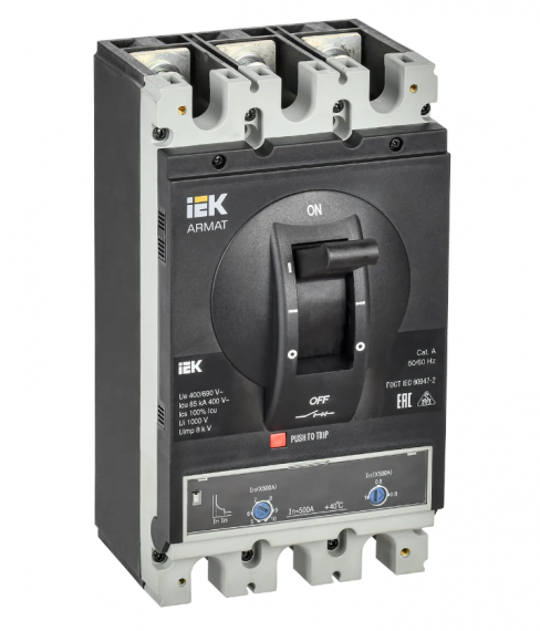 Фотография товара 'IEK ARMAT Автоматический выключатель в литом корпусе 3P типоразмер I 85кА 500А AR-MCCB-3I-085-0500A-ATUC'