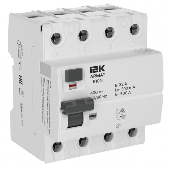 Фотография товара 'IEK AR-R10N-4-032B300 ARMAT ВДТ R10N 4P 32А 300мА тип B'