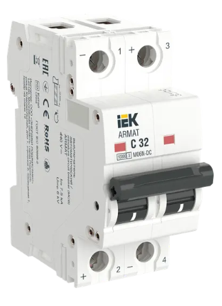 Фотография товара 'IEK ARMAT Автоматический выключатель M06N-DC 2P C 32А, AR-M06N-2-C032DC'