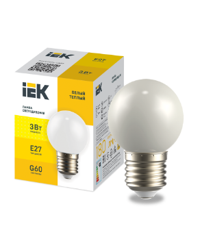 Фотография товара 'IEK LIGHTING Лампа светодиодная декоративная G60 шар 3Вт 230В теплый белый E27 LLE-G60-3-230-WW-E27'