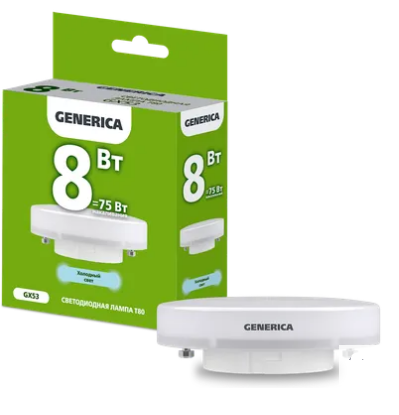Фотография товара 'IEK Лампа светодиодная T80 таблетка 8Вт 230В 6500К GX53 LL-T80-08-230-65-GX53-G'