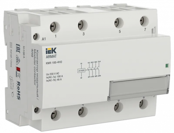 Фотография товара 'IEK AR-KMR20-100-40-024 ARMAT Контактор модульный KMR 100А 24В AC/DC 4НО'