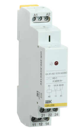 Фотография товара 'IEK Реле промежуточное модульное OIR 2 контакта 8А 12В AC/DC OIR-208-ACDC12V'