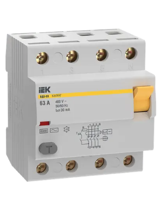 Фотография товара 'IEK Выключатель дифференциальный (УЗО) KARAT ВД3-63 4P 63А 30мА 6кА тип AC, MDV20-4-063-030'