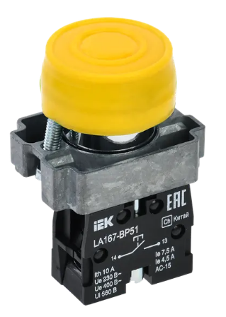 Фотография товара 'IEK Кнопка управления LA167-BP51 d=22мм 1з желтая BBT20-BP51-1-22-67-K05'