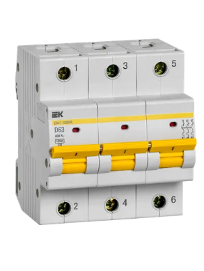 Фотография товара 'IEK Выключатель автоматический ВА47-100МА без теплового расцепителя 3P 63А 10кА D, MVA43-3-063-D'