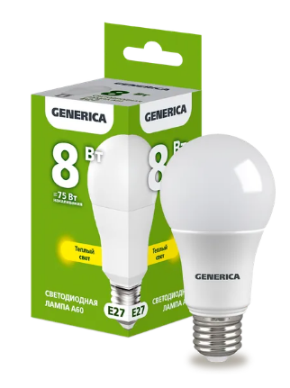 Фотография товара 'IEK Лампа светодиодная A60 груша 8Вт 230В 3000К E27 LL-A60-08-230-30-E27-G'