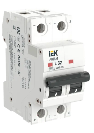 Фотография товара 'IEK ARMAT Автоматический выключатель M06N-DC 2P L 32А, AR-M06N-2-L032DC'