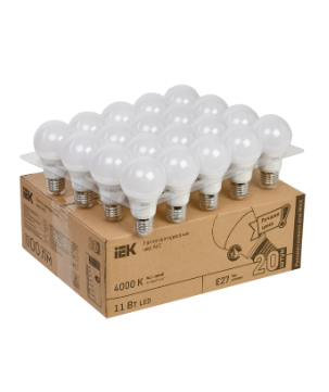 Фотография товара 'IEK Лампа светодиодная A60 шар 11Вт 230В 4000К E27 (20шт/жкхпак) LLE-A60-11-230-40-E27-20'