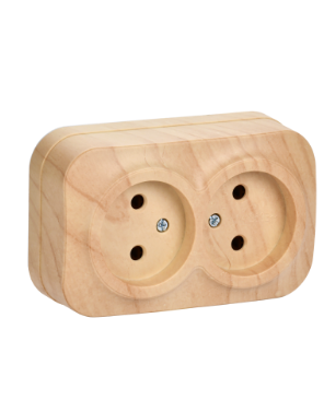 Фотография товара 'IEK Розетка двухместная для открытой установки РС22-2-ХС без заземления 10А GLORY сосна ERH20-K34-10'