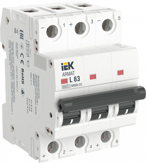 Фотография товара 'IEK AR-M06N-3-L063DC ARMAT Авт. выкл. M06N-DC 3P L 63А'