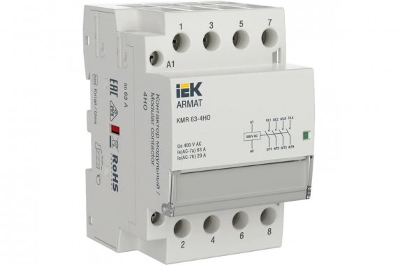 Фотография товара 'IEK AR-KMR10-063-40-230 ARMAT Контактор модульный KMR 63А 230В AC 4НО'